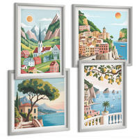 BILDER SET 4er Set - 50x50 cm & 40x60 cm Silberner Rahmen - Meereslandschaften, Zitrusfrüchte - Silberfarben, Kunststoff (50/50cm) - TULUP