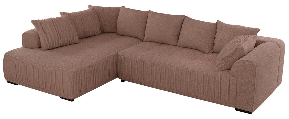 ECKSOFA ORTA Rosa Boucle - Links - Schwarz/Rosa, Textil (325/200cm) - MKS