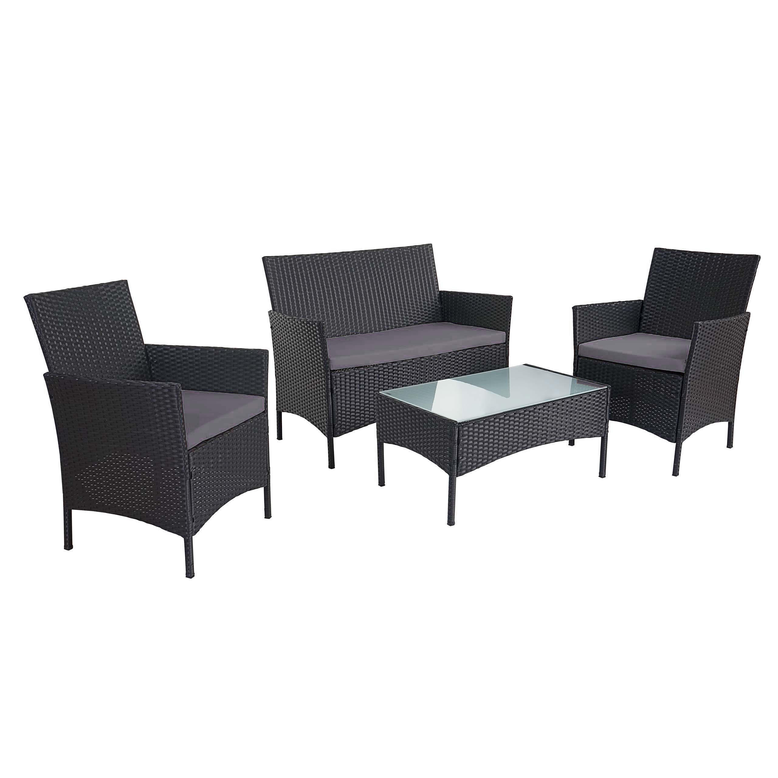 POLY-RATTAN GARTEN-GARNITUR Anthrazit - Anthrazit, Kunststoff - MCW
