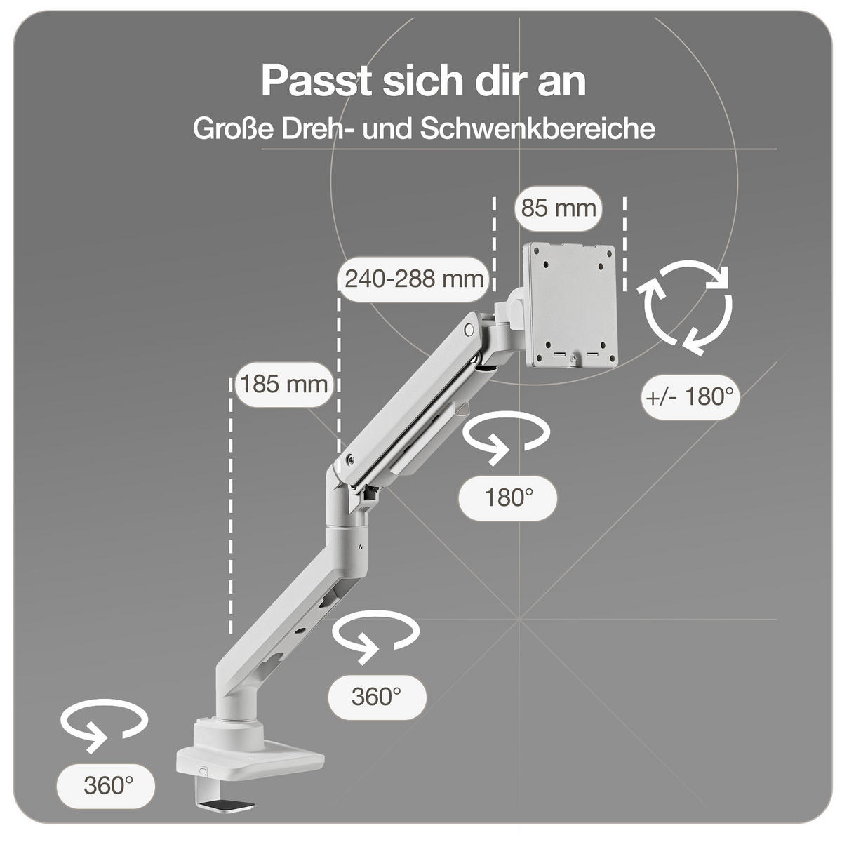 MONITORARM in weiß mit Gasfeder für 17–49 Zoll Monitore bis 20kg / Signalweiß - Weiß, Metall (22/43/13cm) - ASSMANN