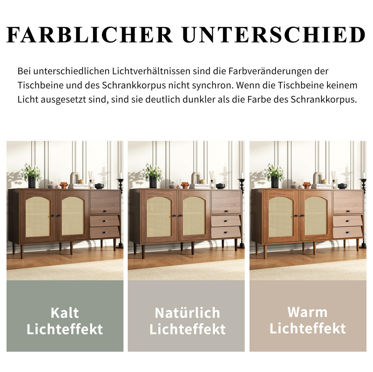 SIDEBOARD 130/40/75,5 cm aus Spanplatte mit Rattantüren im Landhausstil Holzfarben - Eichefarben, Holzwerkstoff (130/75.5/40cm) - Modenvie