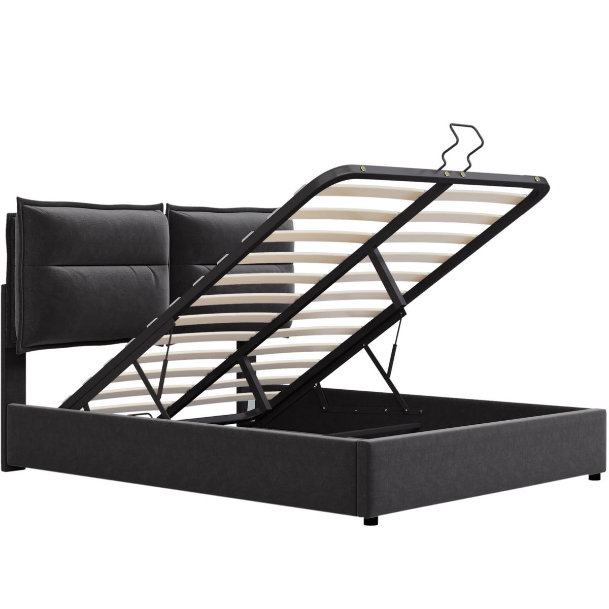 POLSTERBETT 140/200 cm Schwarz mit Stauraum und höhenverstellbarem Kopfteil - Schwarz, Textil (140/200cm) - OKWISH