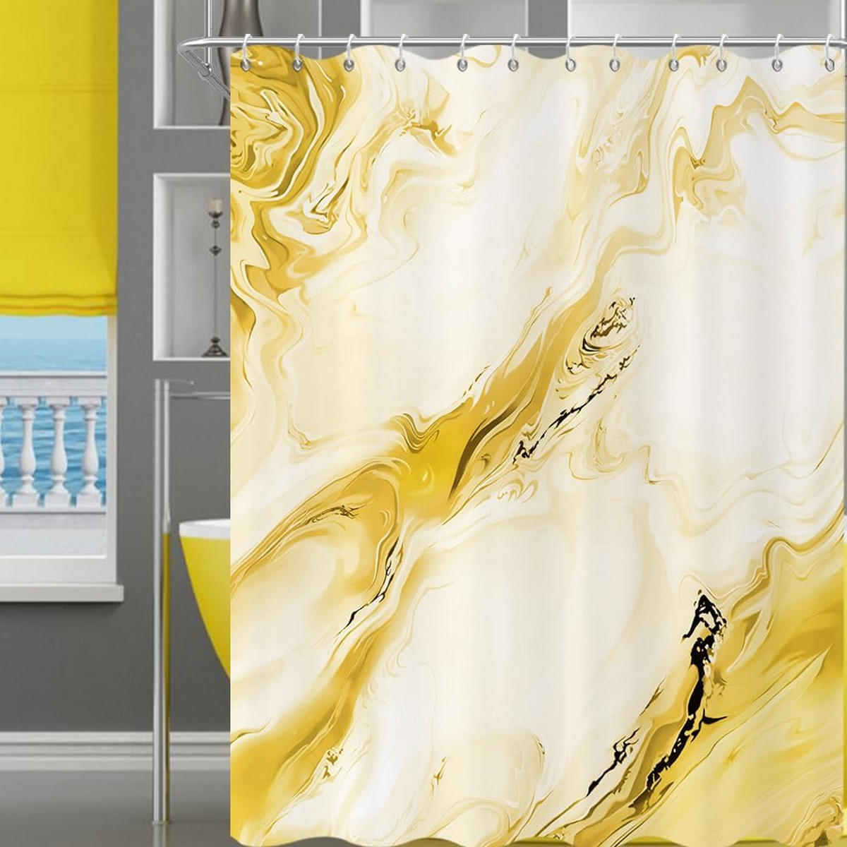 DUSCHVORHANG Aquarell Marmor 180 x 180 cm - Gelb, Textil (180/180cm) - Kaket
