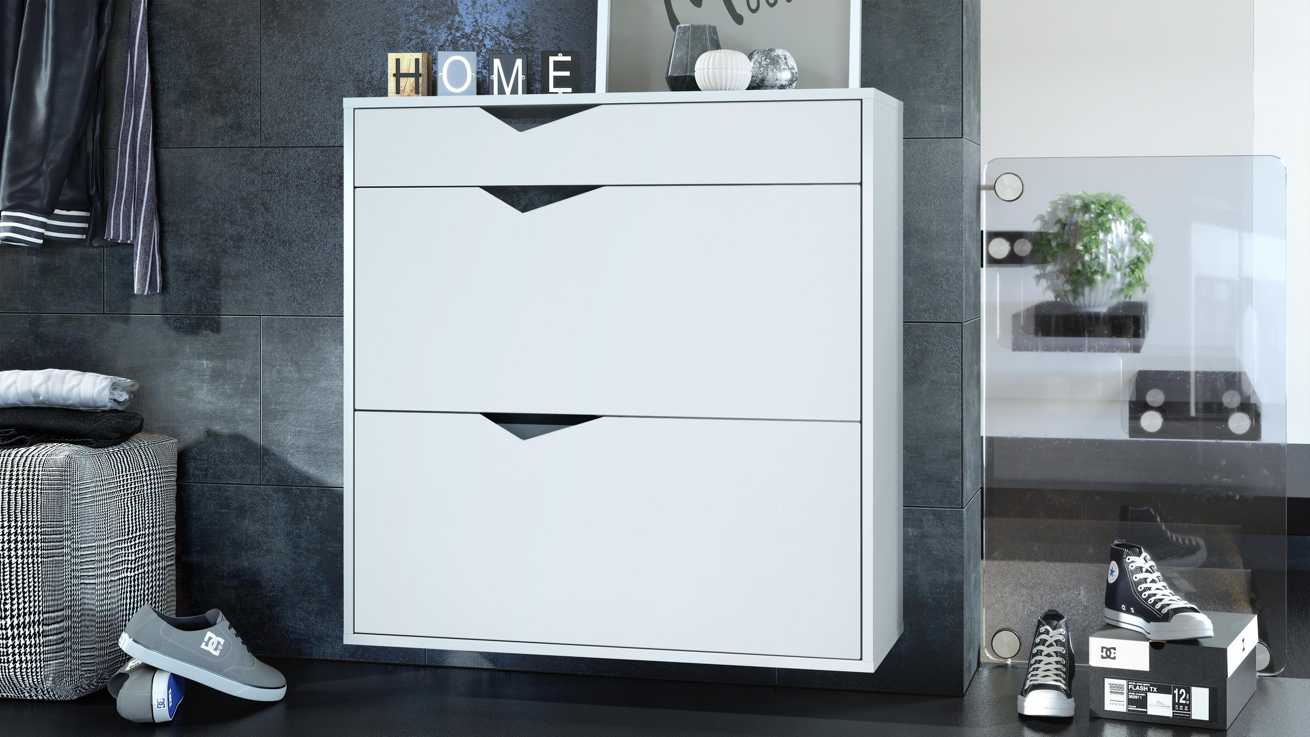 SCHUHSCHRANK Kolmio Fronten in Weiß matt - Weiß, Holzwerkstoff (190/185/33cm) - Vladon