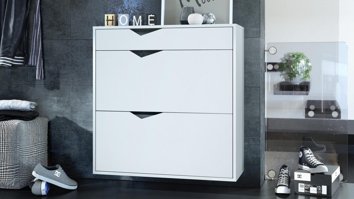 SCHUHSCHRANK Kolmio Fronten in Weiß matt - Weiß, Holzwerkstoff (190/185/33cm) - Vladon