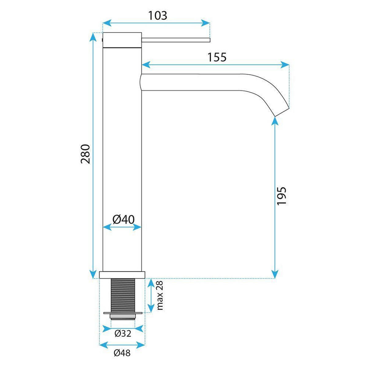 WASCHBECKENARMATUR Rea Rivo Titan High - Titanfarben, Metall (5/28/15.5cm) - REA