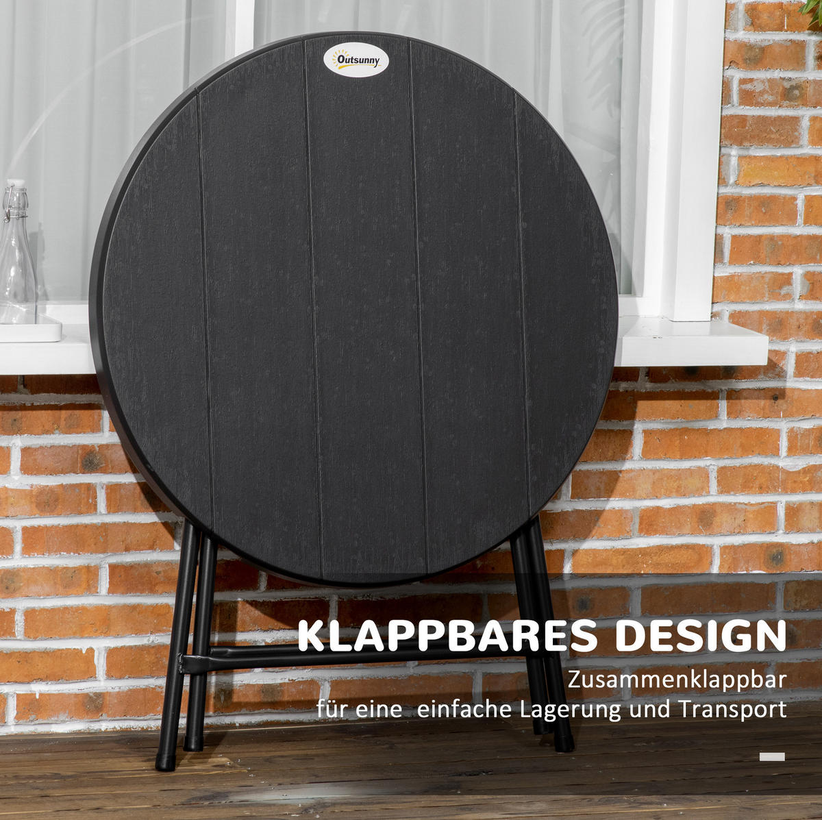 GARTENTISCH aus Stahl Ø80x73 cm Dunkelgrau klappbar mit HDPE-Tischplatte in Holzoptik - Dunkelgrau, Metall (80/80/73cm) - Modfu