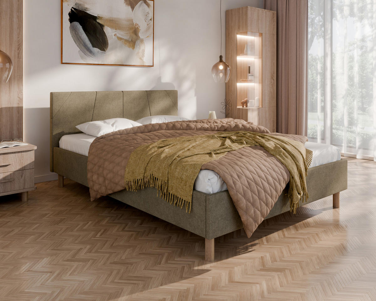 POLSTERBETT ALMORE 140x200cm Elegantes Polsterbett für modernen Wohnstil , 7-Zonen-Taschenfederkernmatratze CIRA (24 cm), cappuccino - Cappuccino, Holz (140/200cm) - Homesy
