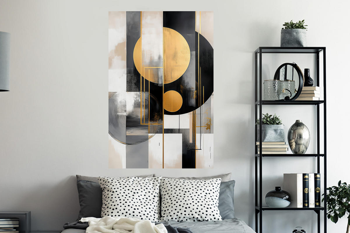 WANDTATTOO Abstrakt - Gold - Silber - Formen - Ästhetisch - Modern 80x120 cm - Goldfarben, Kunststoff (80/120/0.1cm) - MuchoWow