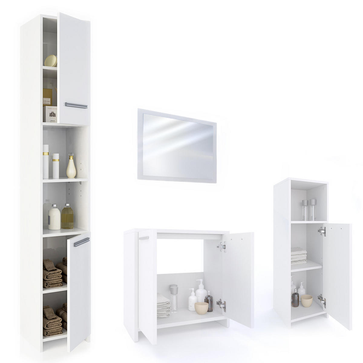 BADMÖBEL-SET Kiko Weiß 4 Teile - Weiß, Holzwerkstoff (58/60/33cm) - Vicco