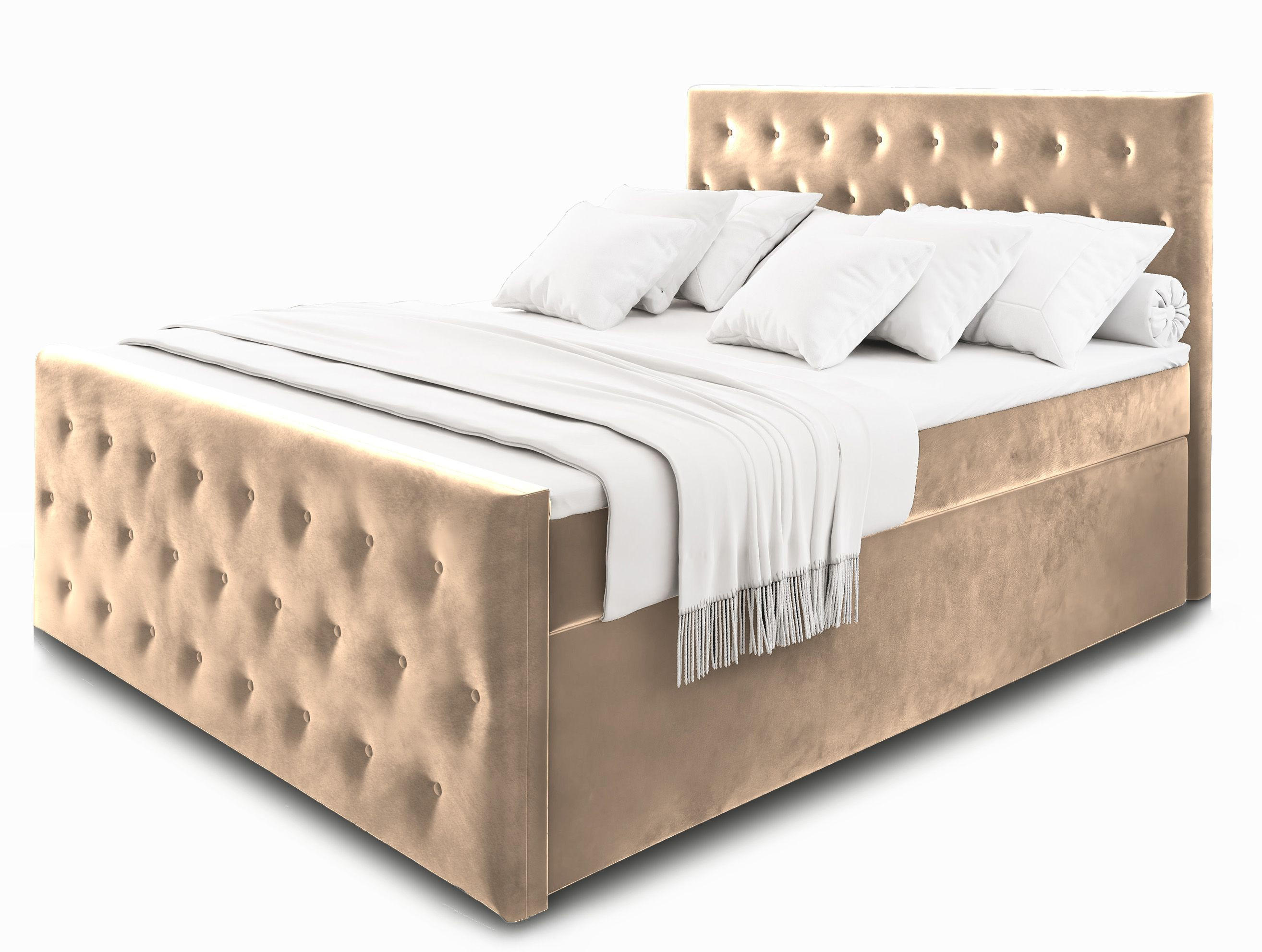 BOXBETT FONDI 160x200 cm mit Matratze und Topper - Beige - Beige, Holz (160/200cm) - MASSENO
