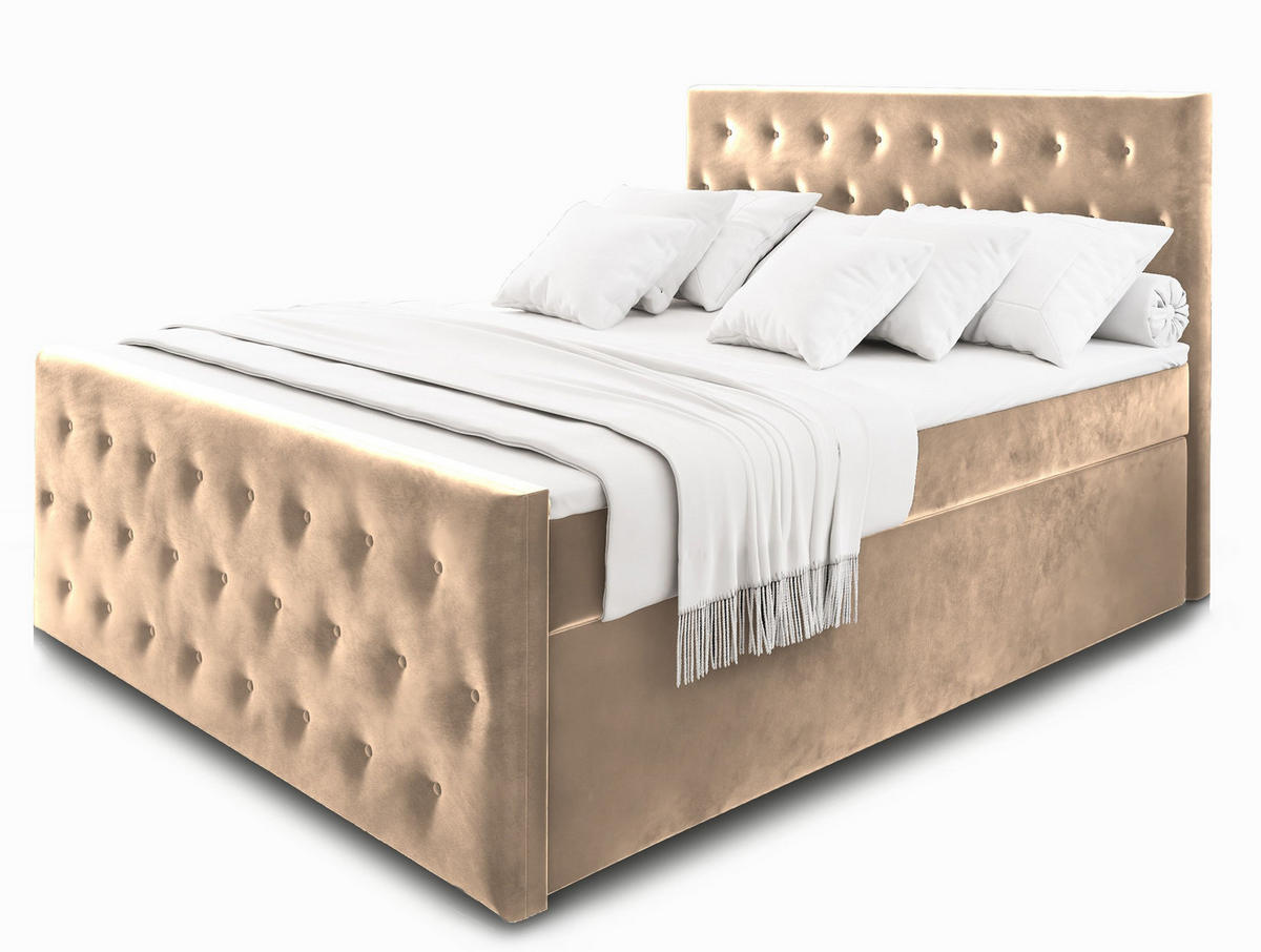 BOXBETT FONDI 180x200 cm mit Matratze und Topper - Beige - Beige, Holz (180/200cm) - MASSENO