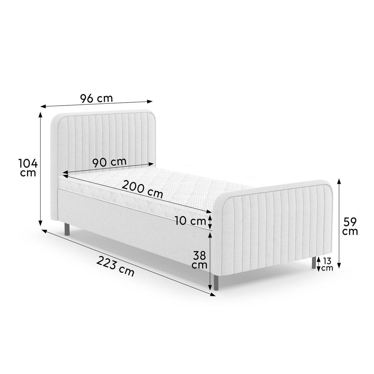 POLSTERBETT Lami 90x200, Einzelbett mit Bettkasten und Schaumstoffmatratze 10 cm, Hellgrau - Hellgrau/Schwarz, Textil/Metall (90/200cm) - Beautysofa