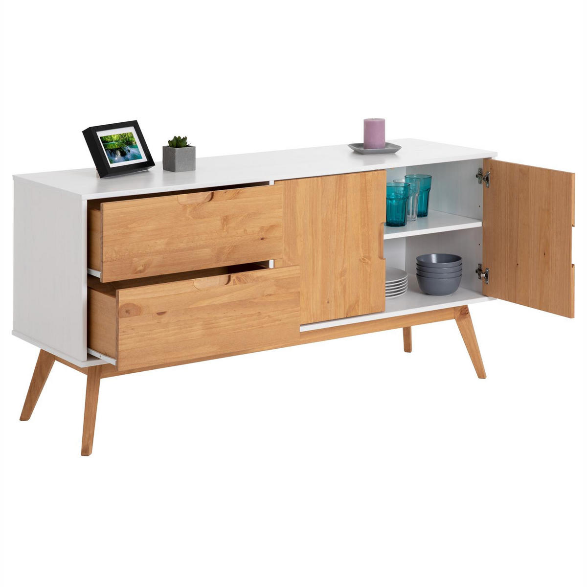 SIDEBOARD TIVOLI - Weiß/Braun, Holz (145/75/45cm) - IDIMEX