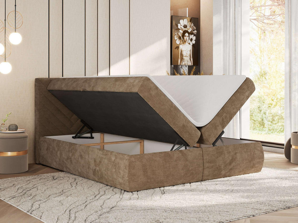 BOXBETT AVERTA 180/200 - Braun Schenille glatt - H3 - Braun, Textil (180/200cm) - MKS