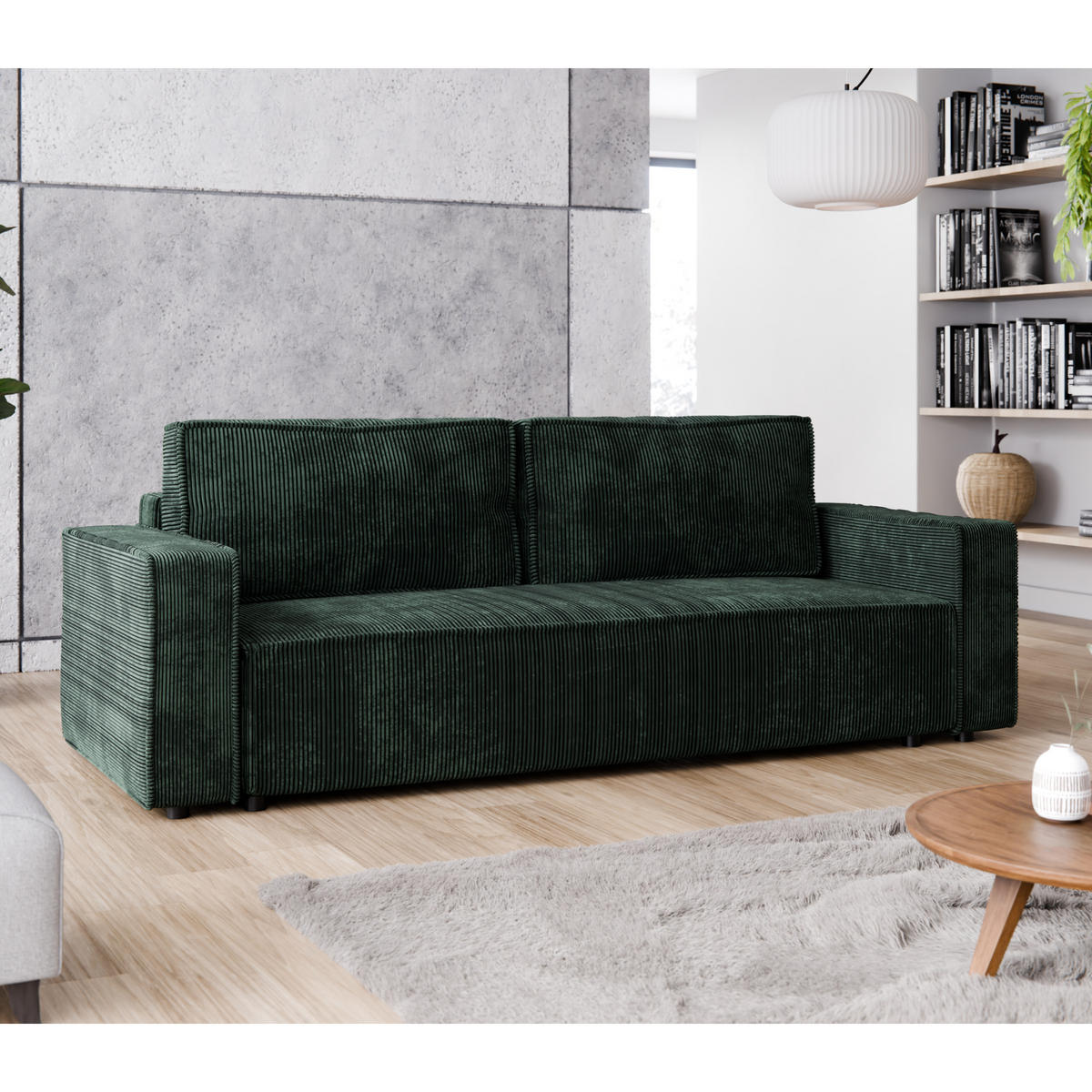 SCHLAFSOFA BRIK 3-Sitzer Cord Poso Tannengrün - Schlaffunktion DL & Bettkasten - Dunkelgrün, Textil (238/94/94cm) - Excellent Home