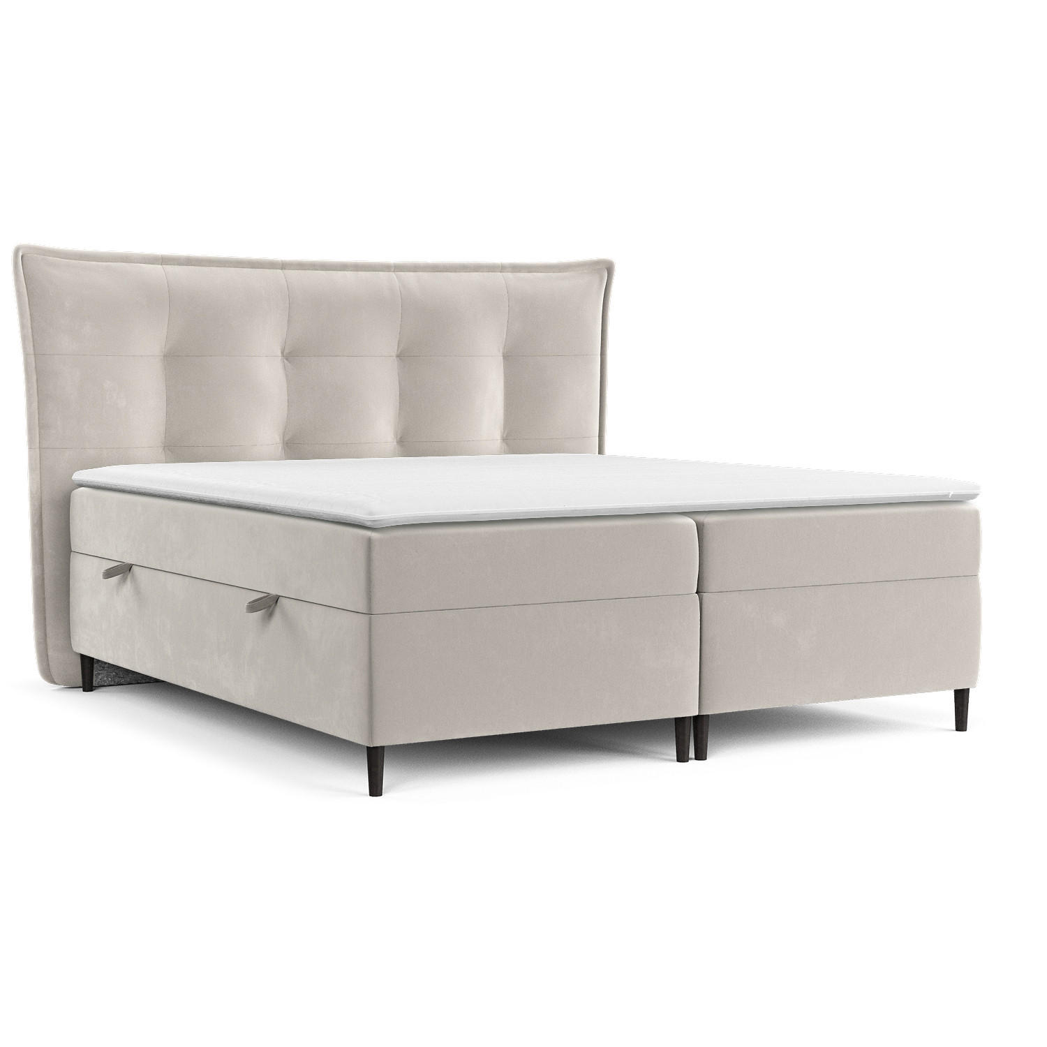 BOXBETT Sinai Beige 160/200 cm mit Taschenmatratze und Topper - Beige/Schwarz, Holz/Holzwerkstoff (160/200cm) - Maison de Reve
