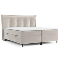 BOXBETT Sinai Beige 160/200 cm mit Taschenmatratze und Topper - Beige/Schwarz, Holz/Holzwerkstoff (160/200cm) - Maison de Reve