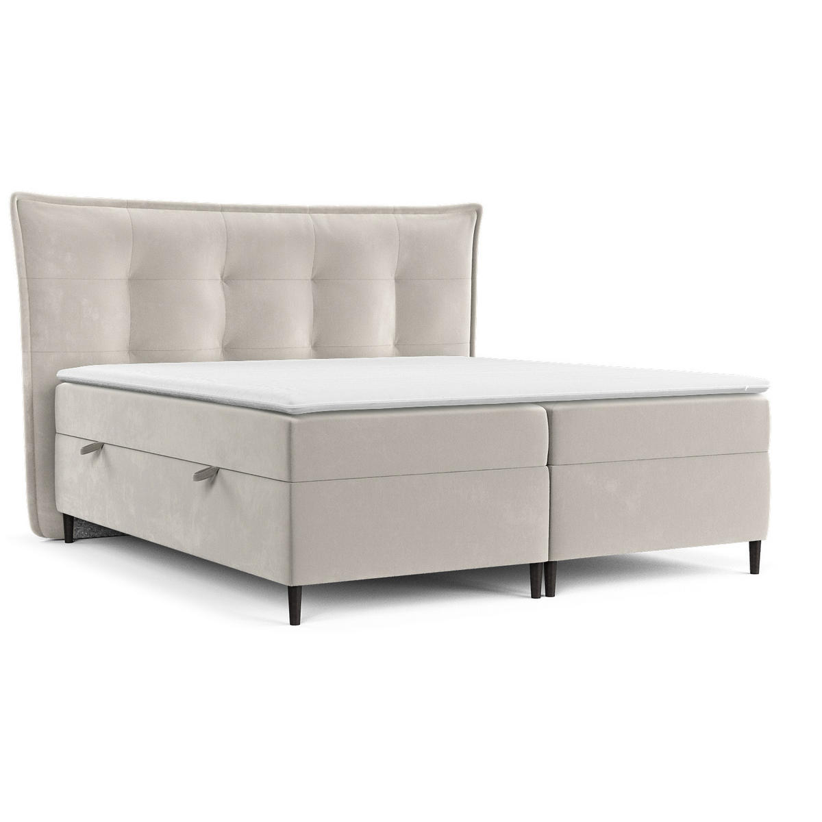 BOXBETT Sinai Beige 160/200 cm mit Taschenmatratze und Topper - Beige/Schwarz, Holz/Holzwerkstoff (160/200cm) - Maison de Reve