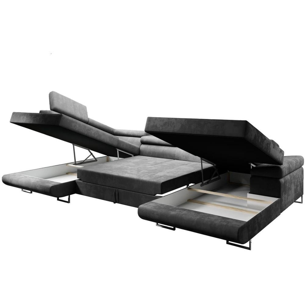 WOHNLANDSCHAFT Vild mit verstellbaren Kopfstützen, Grau, links - Chromfarben/Grau, Textil (350/90/205cm) - Beautysofa