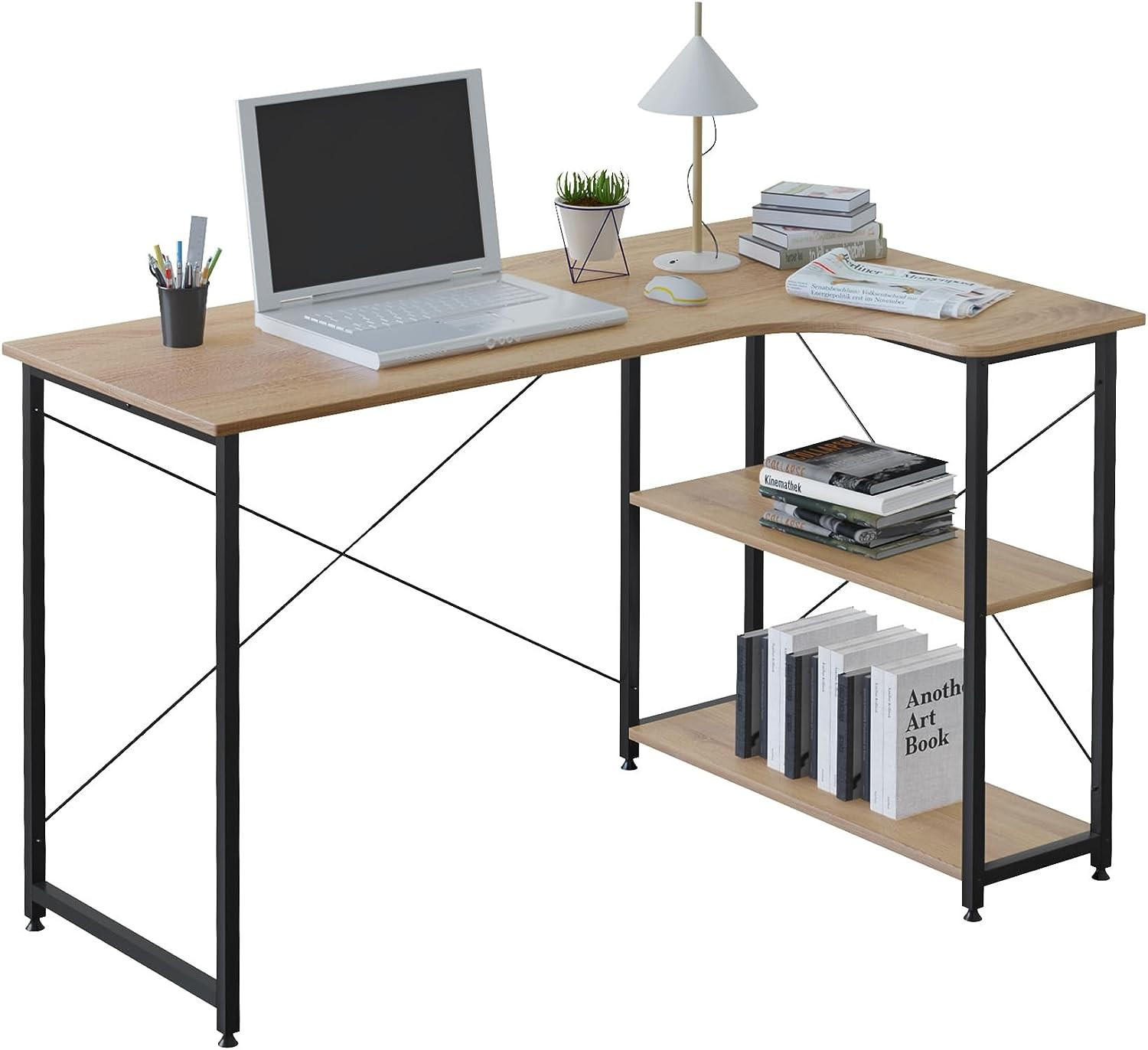 SCHREIBTISCH mit 2 Ablagen,120x74x71,5 cm, Helle Eiche - Eichefarben, Holzwerkstoff/Metall (74/120/71.5cm) - Woltu