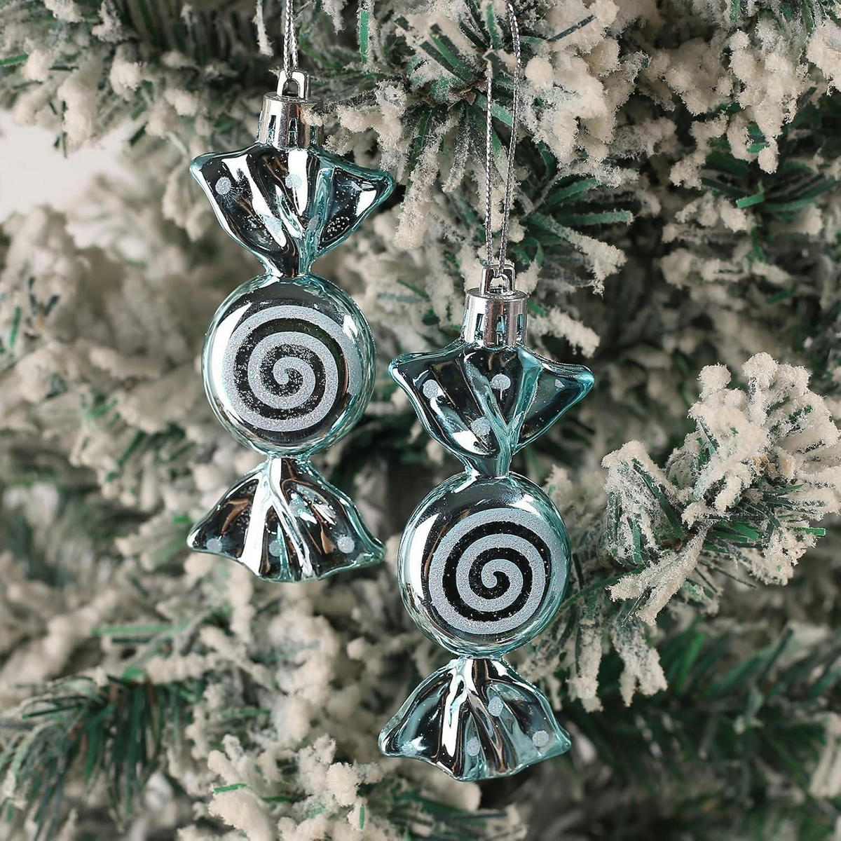 WEIHNACHTSBAUMSCHMUCK Zuckerstange 12 Stück Set Eisblau - Hellblau, Kunststoff (3/1/8cm)