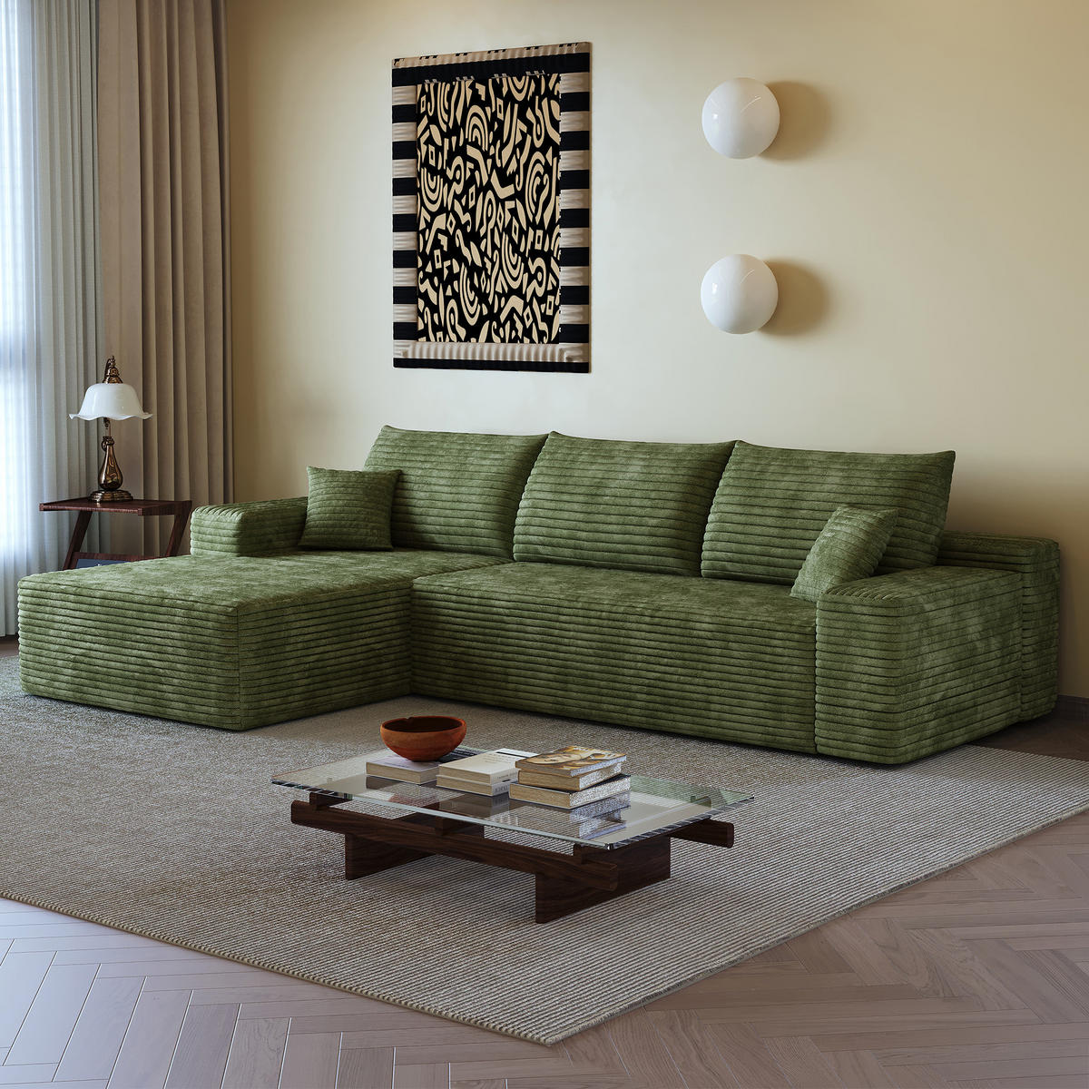ECKSOFA 270/175/83 cm Grün Cord mit Chaiselongue, Linke Seite - Grün, Textil (270/175cm) - Oxeza