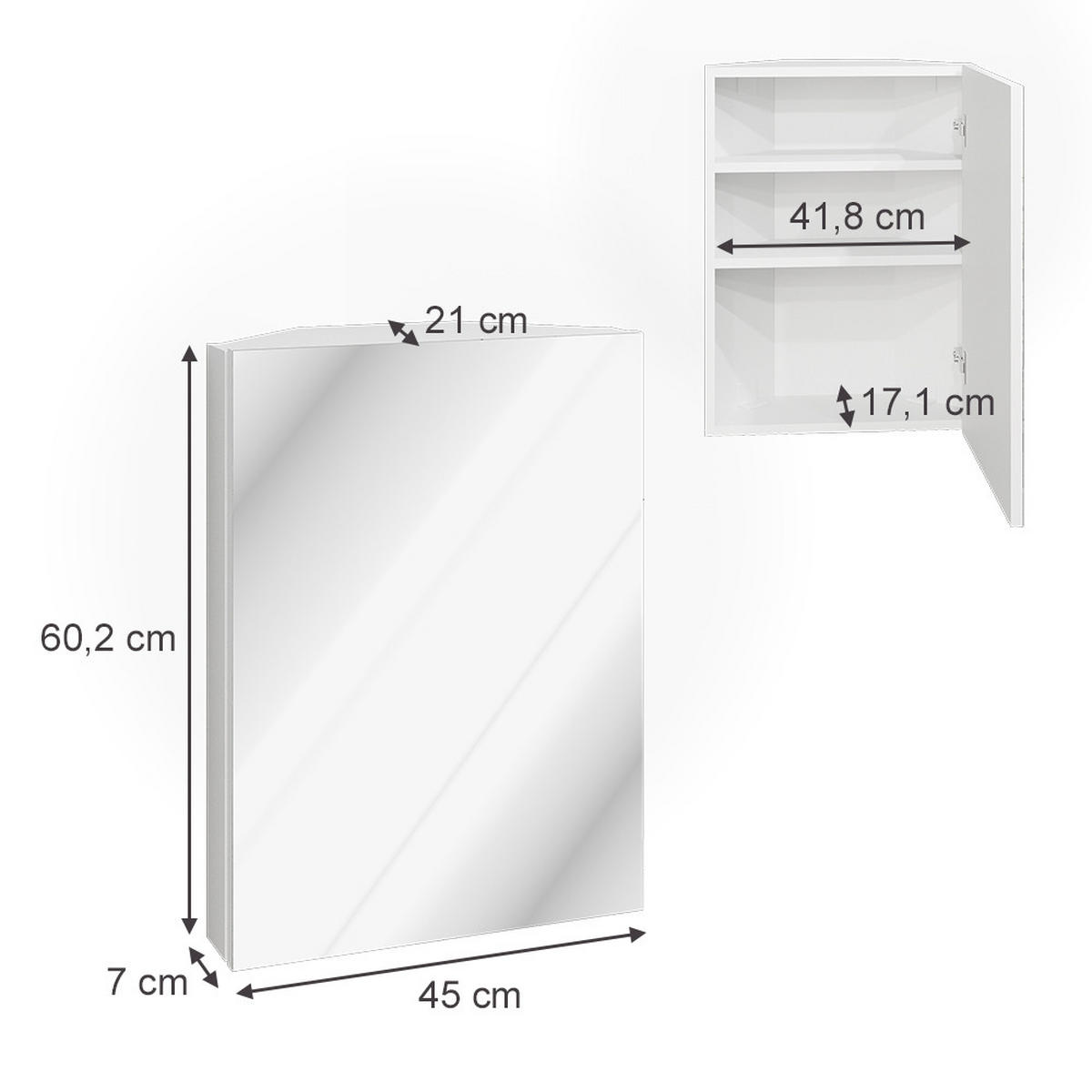 ECKSPIEGELSCHRANK Anka, Weiß, 45 x 60.2 cm - Weiß, Holzwerkstoff (45/60.2/21cm) - Vicco