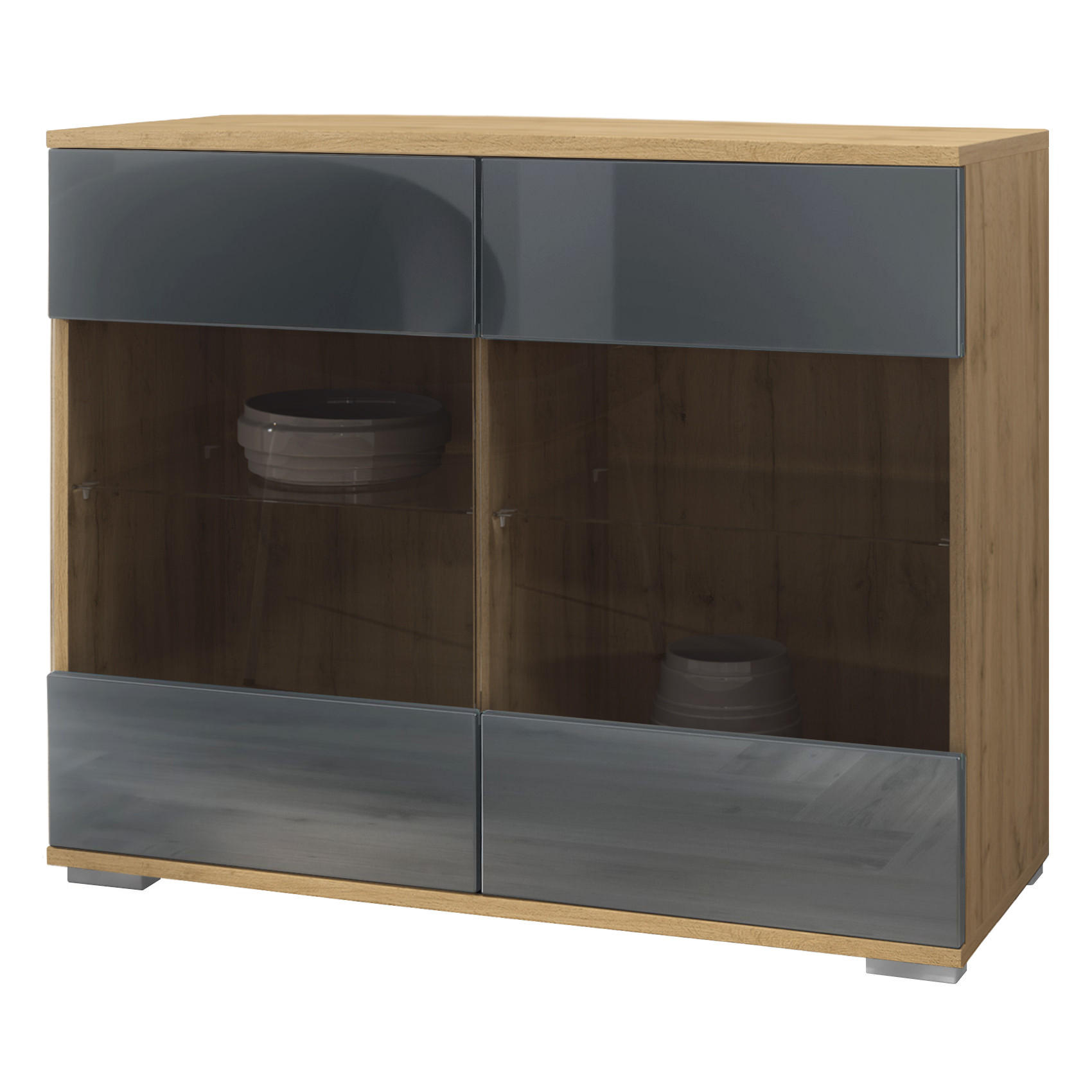 KOMMODE Bari Grau Hochglanz - Grau, Holzwerkstoff (92.5/75.5/35cm) - Vladon