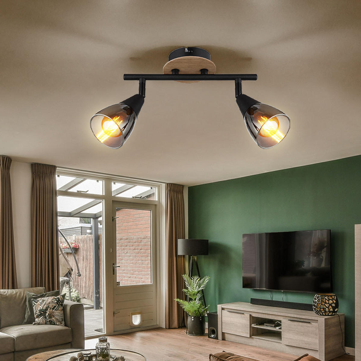 DECKENLEUCHTE Metall Glas Schwarz - Schwarz, Holz (25.5/10/19.5cm) - Globo Lighting