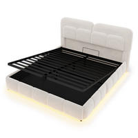 POLSTERBETT 140x200 cm mit LED Beleuchtung - hydraulischer Hebefunktion - Beige - Samt - ohne Matratze - Beige, Textil (140/200cm) - DELFA