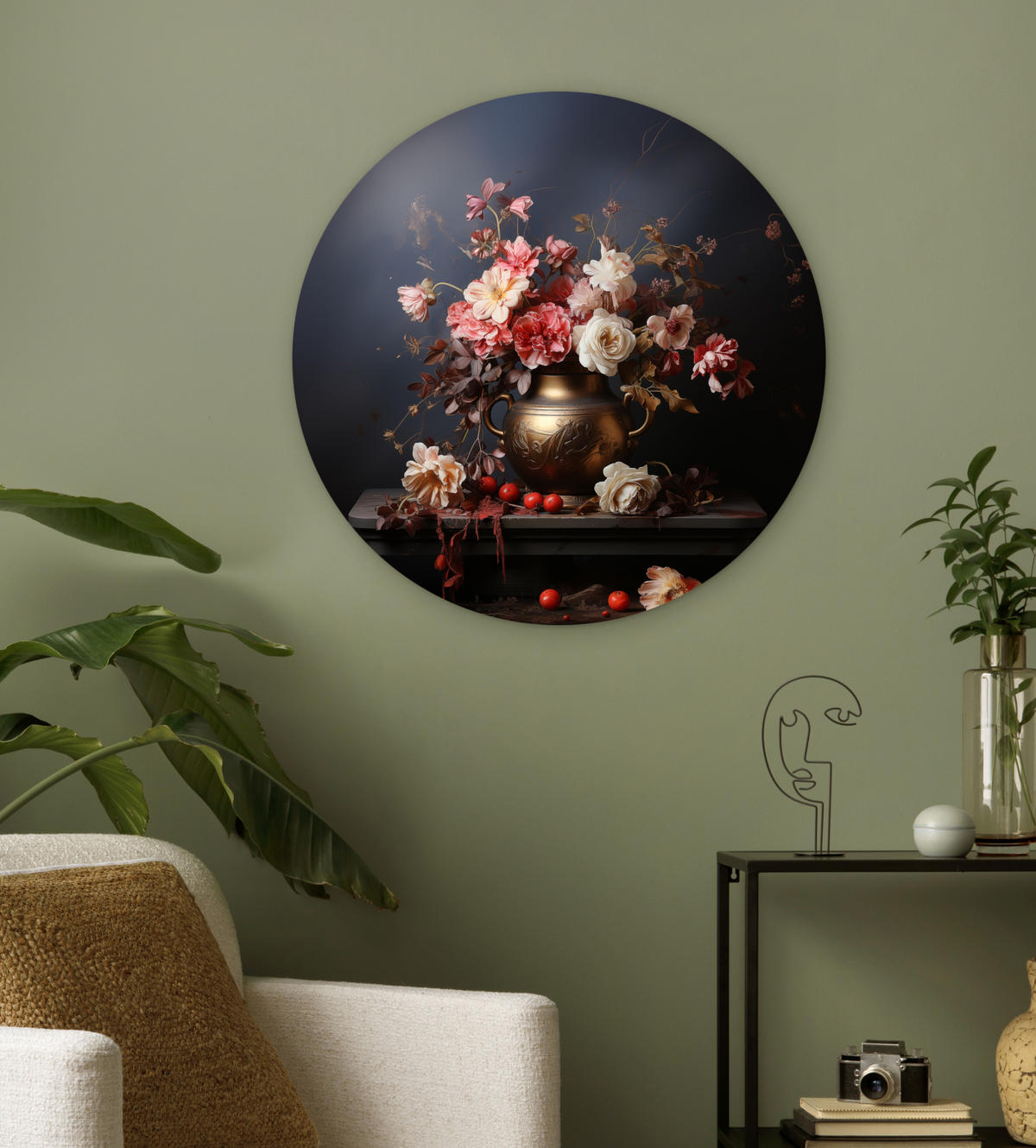 NÁSTĚNNÝ OBRAZ Zátiší - Květiny - Růže - Kytice - Váza 60x60 cm - tmavě hnědá, plast (60/60cm) - MuchoWow