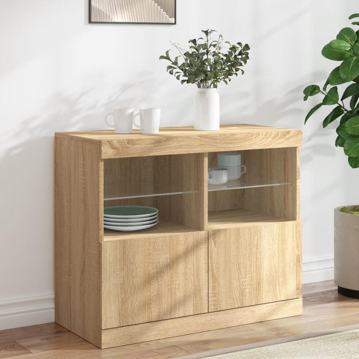 SIDEBOARD mit LED-Licht, 2 Türen 81/37/67 cm aus Holzwerkstoff Sonoma-Eiche Dekor - Sonoma Eiche, Holz (81/67/37cm) - vidaXL