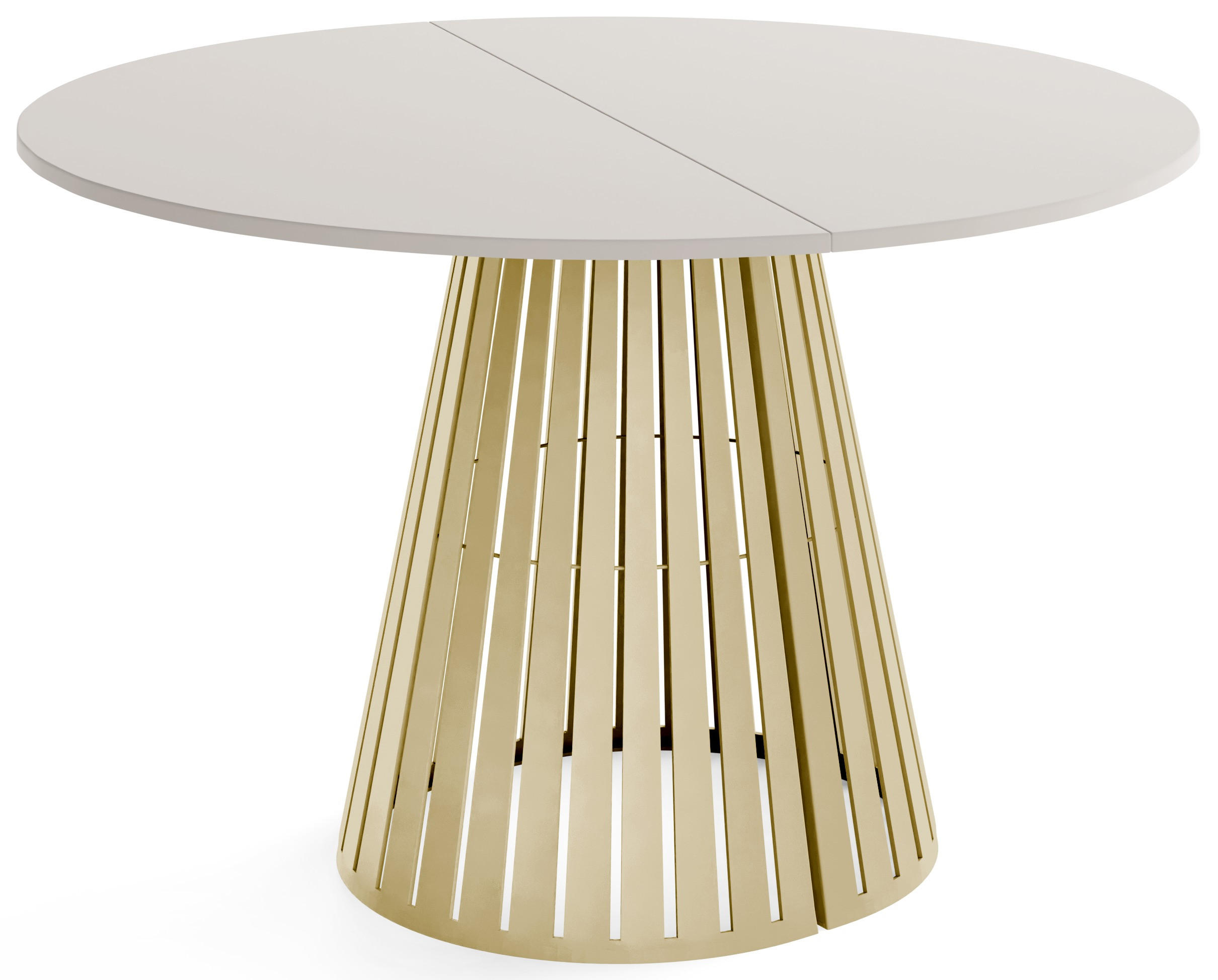 ESSTISCH Naro rund ausziehbar mit Goldenem Lamellen-Metallgestell, Beige Kaschmir 120-200/120/76 cm - Kaschmir/Beige, Holzwerkstoff/Metall (120/196/76cm) - WFL GROUP