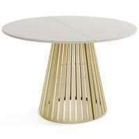 ESSTISCH Naro rund ausziehbar mit Goldenem Lamellen-Metallgestell, Beige Kaschmir 120-200/120/76 cm - Kaschmir/Beige, Holzwerkstoff/Metall (120/196/76cm) - WFL GROUP