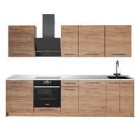 KÜCHENZEILE Fame-Line, Goldkraft Eiche/Goldkraft Eiche, 280 cm, AP Marmor - Honigeiche, Holzwerkstoff (280/82/60cm) - Vicco