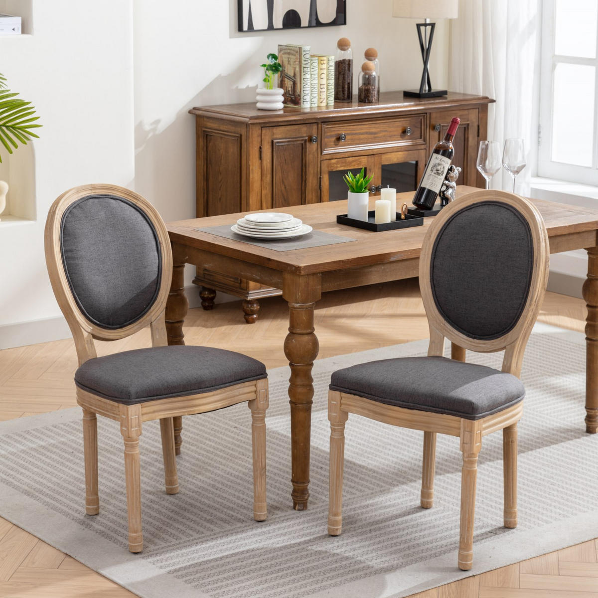 STUHL-SET DE-36323 2 Stück mit antikem Holzrahmen Dunkelgrau - Dunkelgrau, Holz (49/95/59.5cm) - ComfortXL