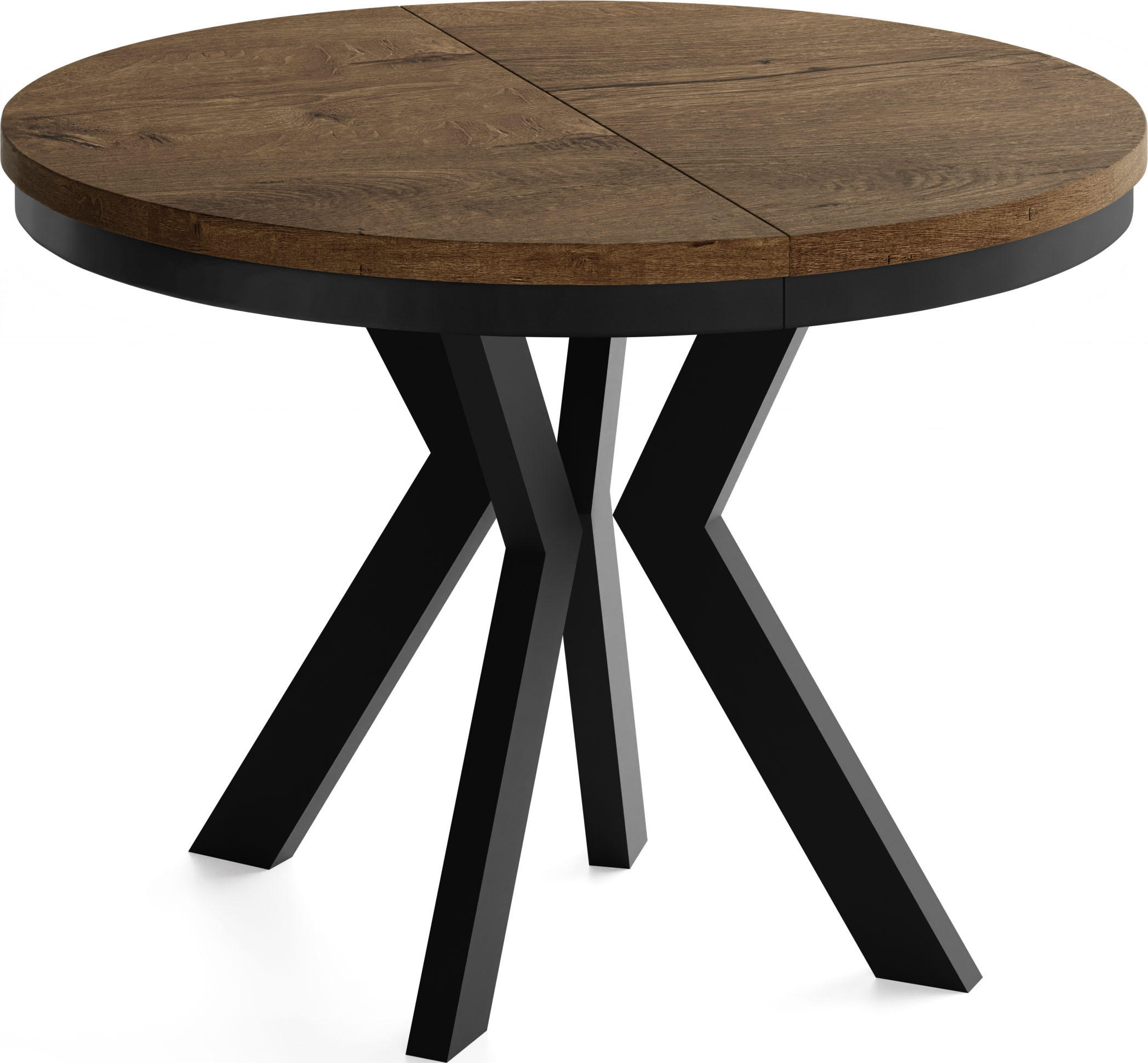 ESSTISCH Savio Neo rund ausziehbar verlängerbar, Eiche Braun Rustikal 90-190/90/77 cm - Alteiche/Schwarz, Holz/Holzwerkstoff (90/90/77cm) - WFL GROUP