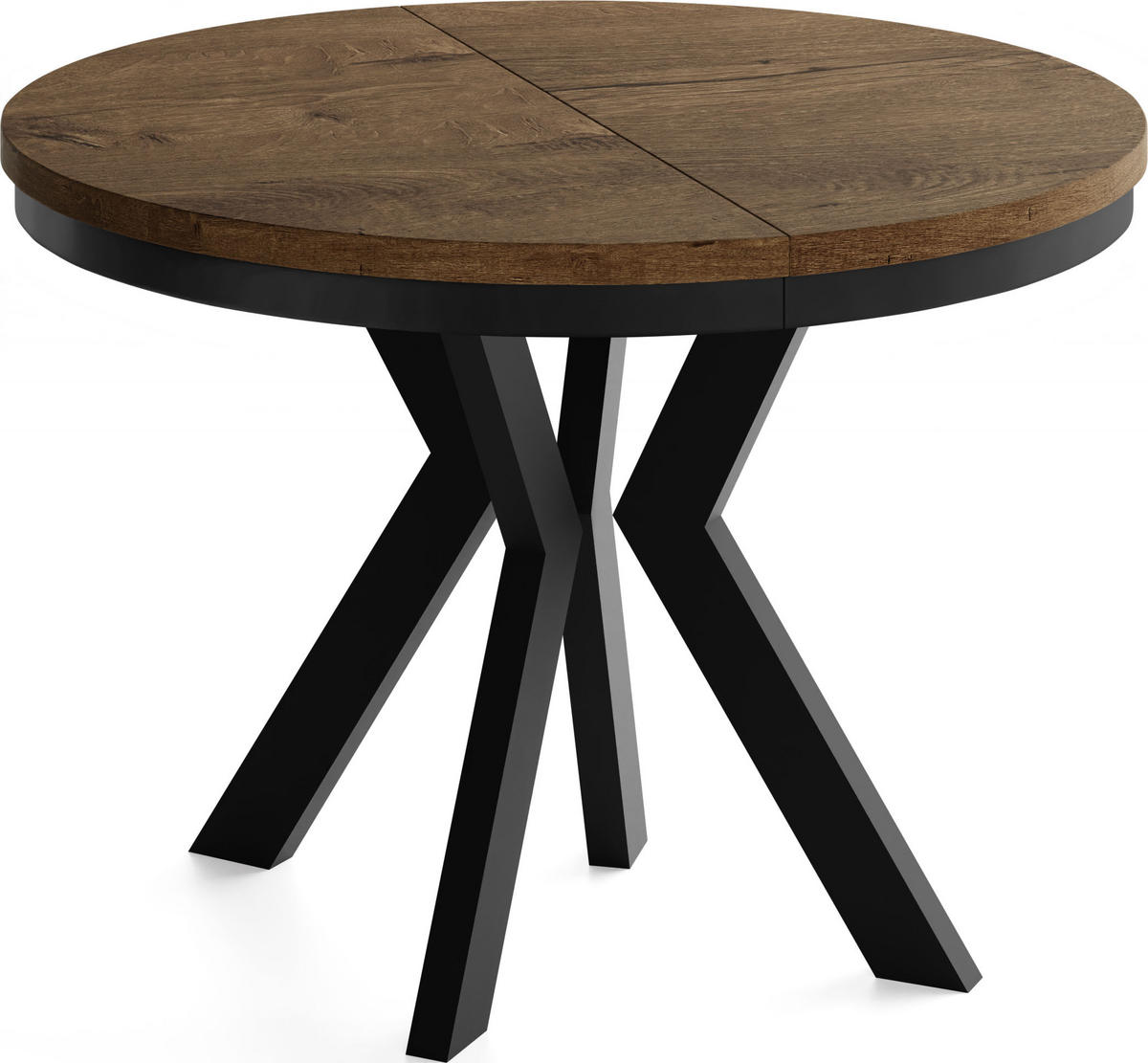 ESSTISCH Savio Neo rund ausziehbar verlängerbar, Eiche Braun Rustikal 90-190/90/77 cm - Alteiche/Schwarz, Holz/Holzwerkstoff (90/90/77cm) - WFL GROUP