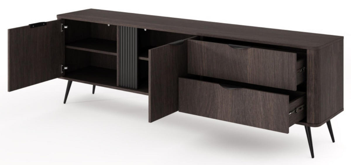 TV-SCHRANK Weiß ERIS Geriffelt Auf Hohen Beinen 195 cm - Braun, Holzwerkstoff (195.2/61.2/38cm) - Sepro Meble
