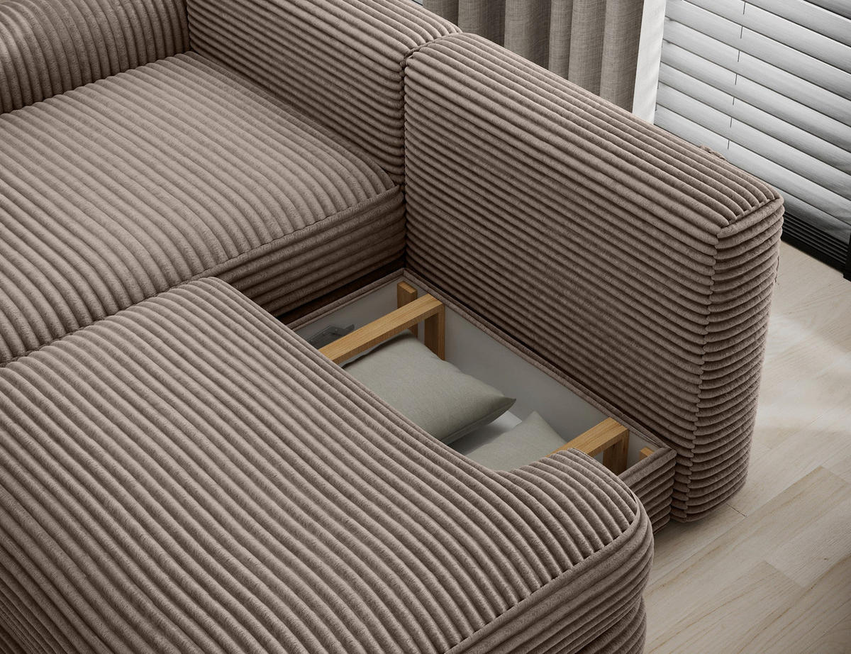 ECKSOFA RIPELI L-Form mit Schlaffunktion & Bettkasten – Modernes 3-Sitzer Sofa, Wellenfederung, 217 × 175 cm - Hellbraun/Schwarz, Kunststoff (217/175cm) - Wohnideebilder