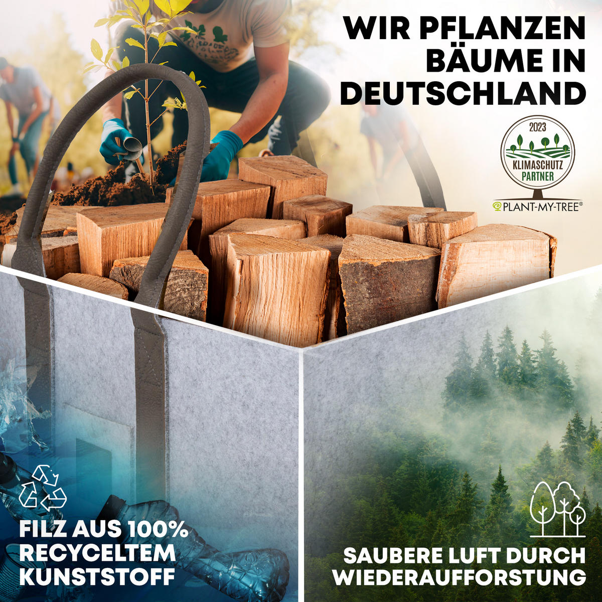 KAMINHOLZKORB SinglePack Filz 50/32/30 cm - Grau, Textil (32/30/50cm) - OAKAGE