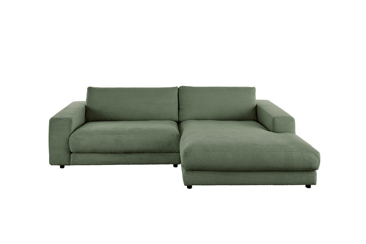 ECKSOFA MADELINE Grün Cord - Schwarz/Olivgrün, Kunststoff/Textil (270/190cm) - KAWOLA