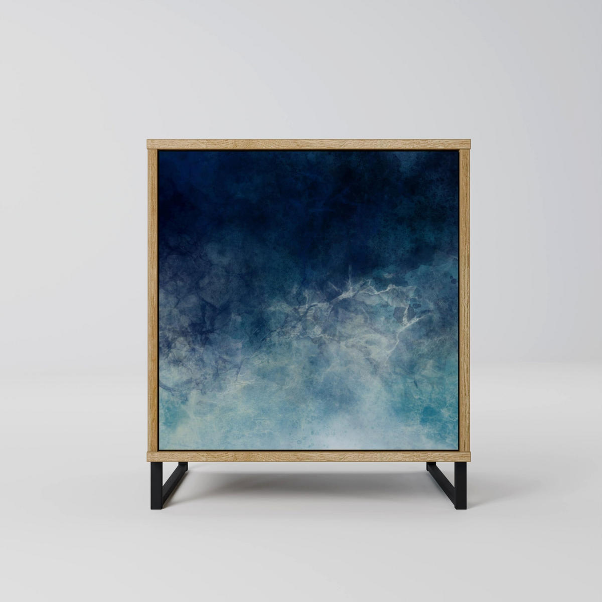 SIDEBOARD CELESTIAL FALL, Eichefarben, 57,5x42x67,5 cm, Schwarze Metall-Rahmenfüße - Eichefarben/Multicolor, Holzwerkstoff/Metall (57.5/67.5/42cm) - SpaceRebels