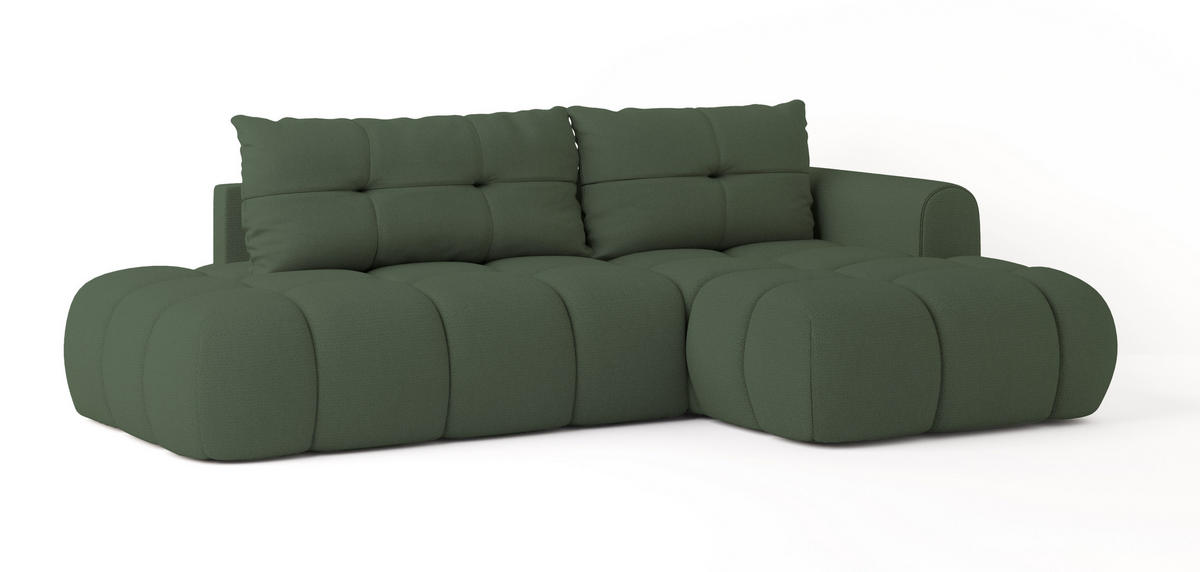 ECKSOFA FLUMA R-S Grün Geflochtener Stoff mit Schlaffunktion - Grün, Holz (274/165cm) - MASSENO