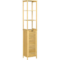 BADEZIMMER Hochschrank 34x30x173 cm Natur aus Bambus mit Lamellentür & 3 Ablagen - Naturfarben, Naturmaterialen (34/173/30cm) - Modfu