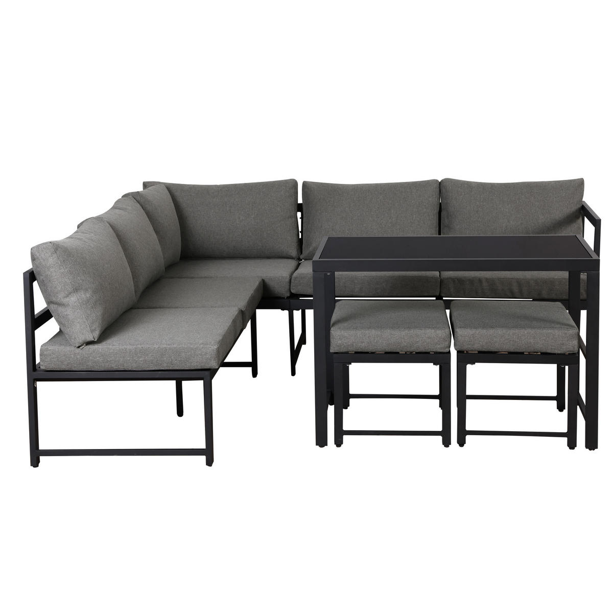 GARTEN-LOUNGESET 199/60/66 cm schwarz/grau aus Aluminium mit Liegefunktion - Grau, Metall - OKWISH