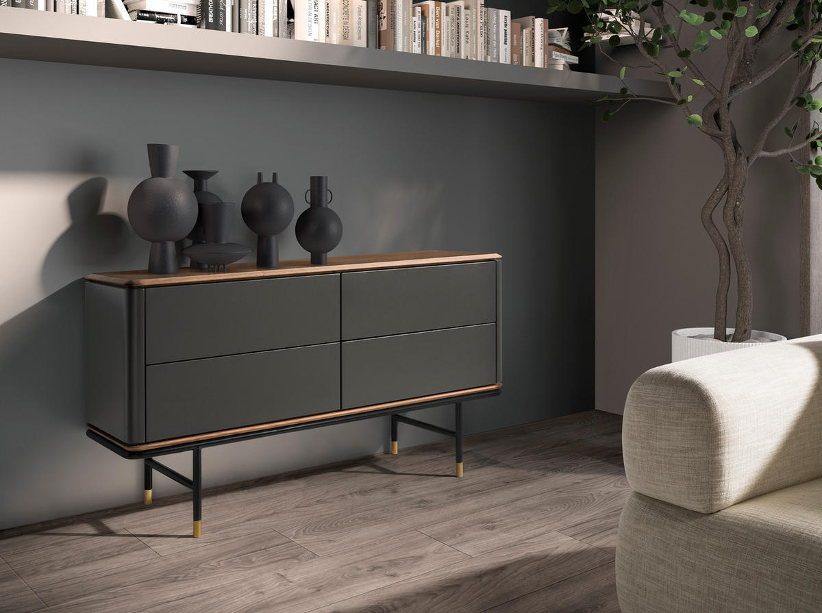 KOMMODE Rechteckig Dunkelgrau Walnuss Gold 140/45/80 - Dunkelgrau, Holzwerkstoff (140/80/45cm) - ANGEL CERDA