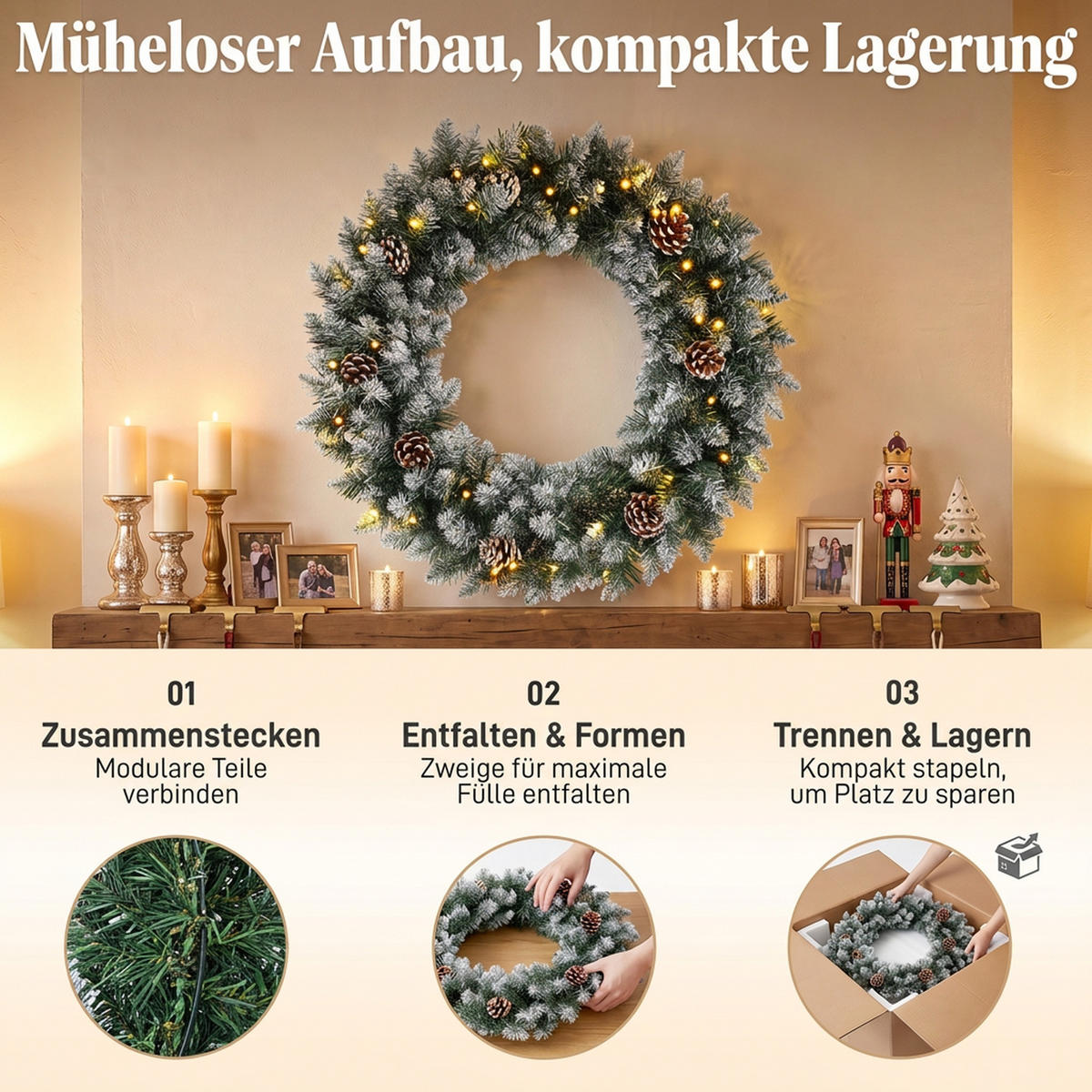 WEIHNACHTSKRANZ PVC Stahl Grün - Grün, Kunststoff (60/12/60cm) - HOMCOM