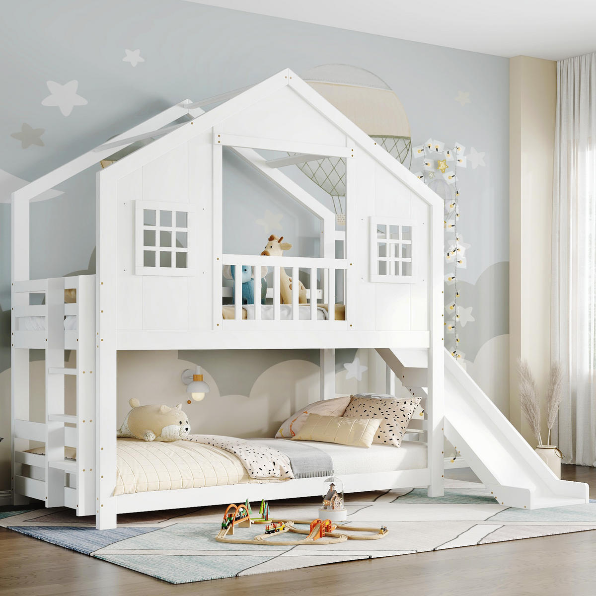 HOCHBETT 90x200 cm Rutsche Hausdesign weiß - Weiß, Holz (90/200cm) - LEBENLANG